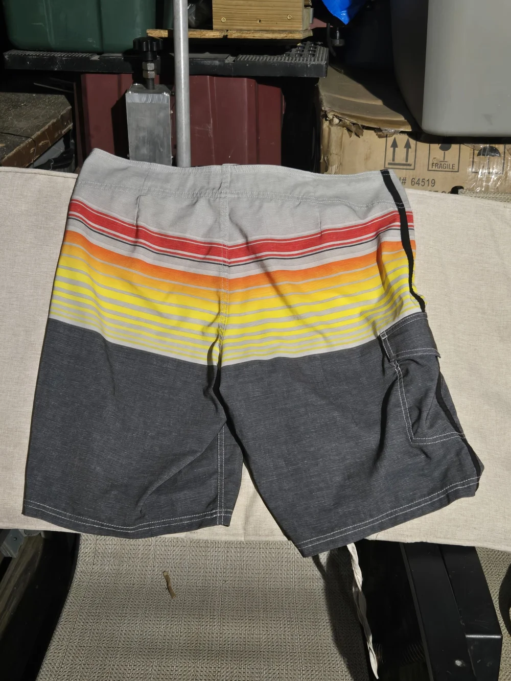 Mossimo Supply Co. Men's Gray Board Shorts with Yellow & Orange Stripe Waist